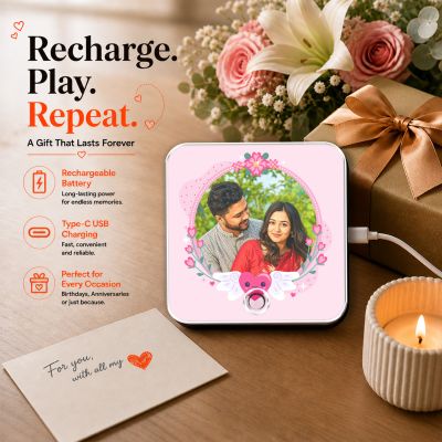 Personalised Musical Fridge Magnet, Custom Photo and Song, Rechargeable Battery, Type-C USB Charging, Gift for Anniversaries, Weddings, and Birthdays